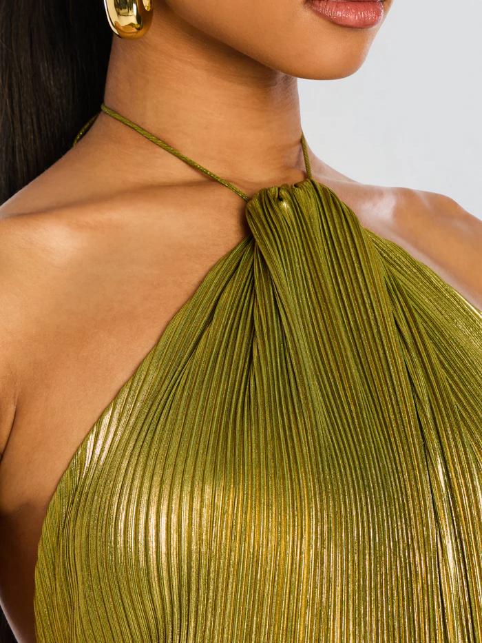 Amara | Metallic Peridot Maxi Dress