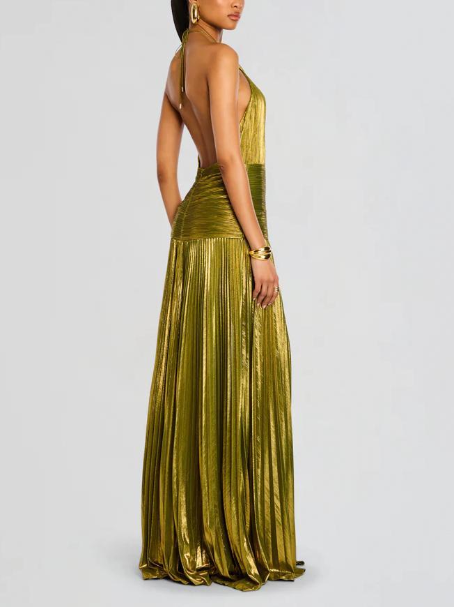 Amara | Metallic Peridot Maxi Dress