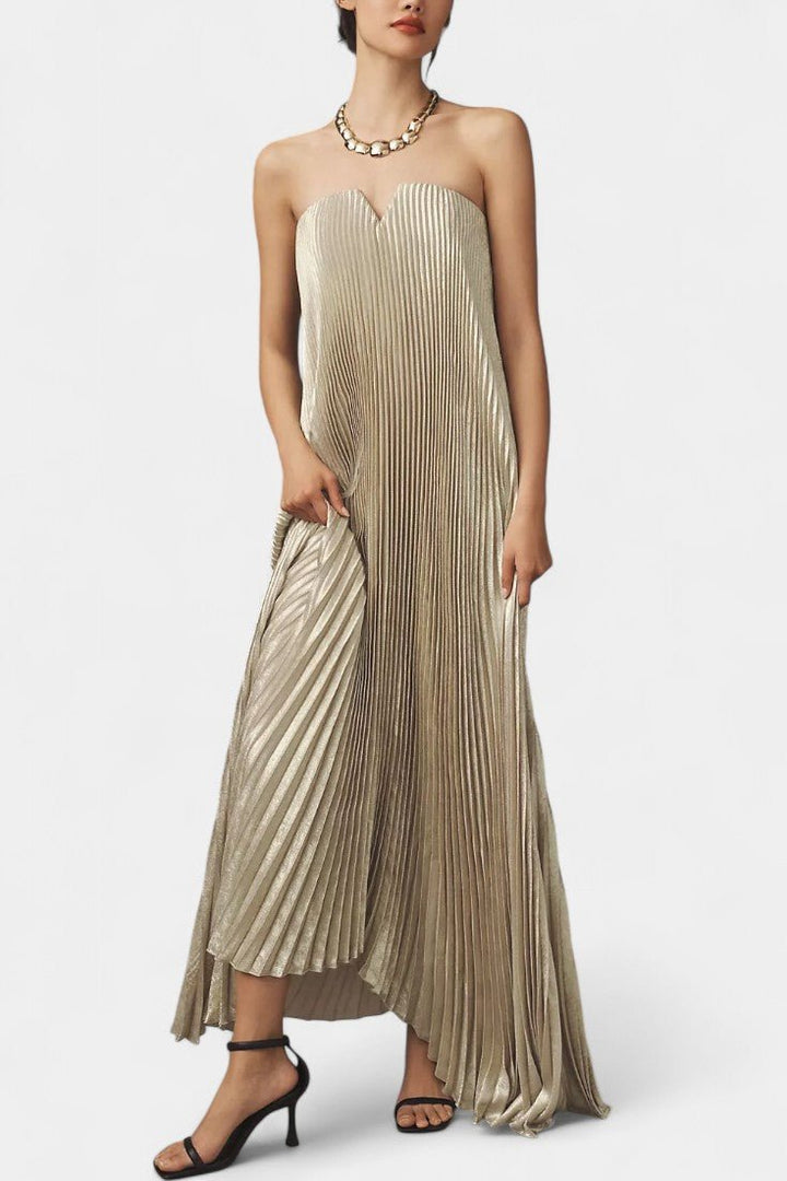 Andreia Pleated A-Line Strapless Maxi Dress