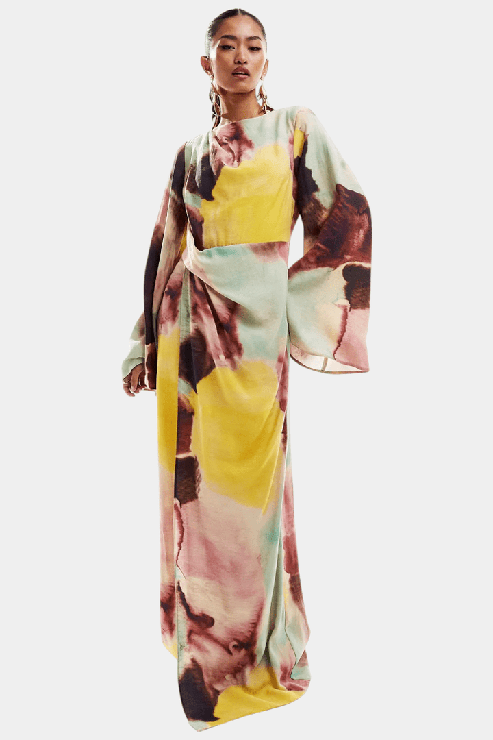 Dana | Watercolour Print Twist-Front Maxi Dress
