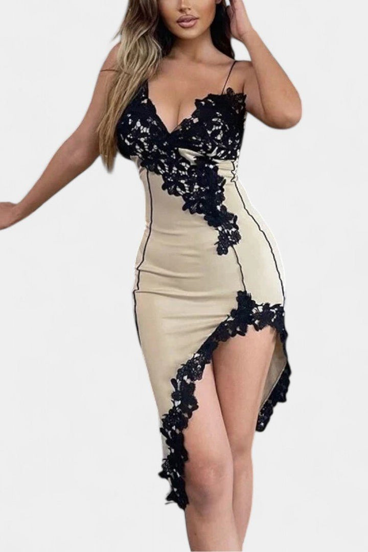 Diana | Asymmetric Lace Panel Midi Dress