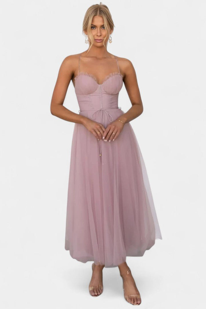 Eileen | Corset Tulle Midi Dress