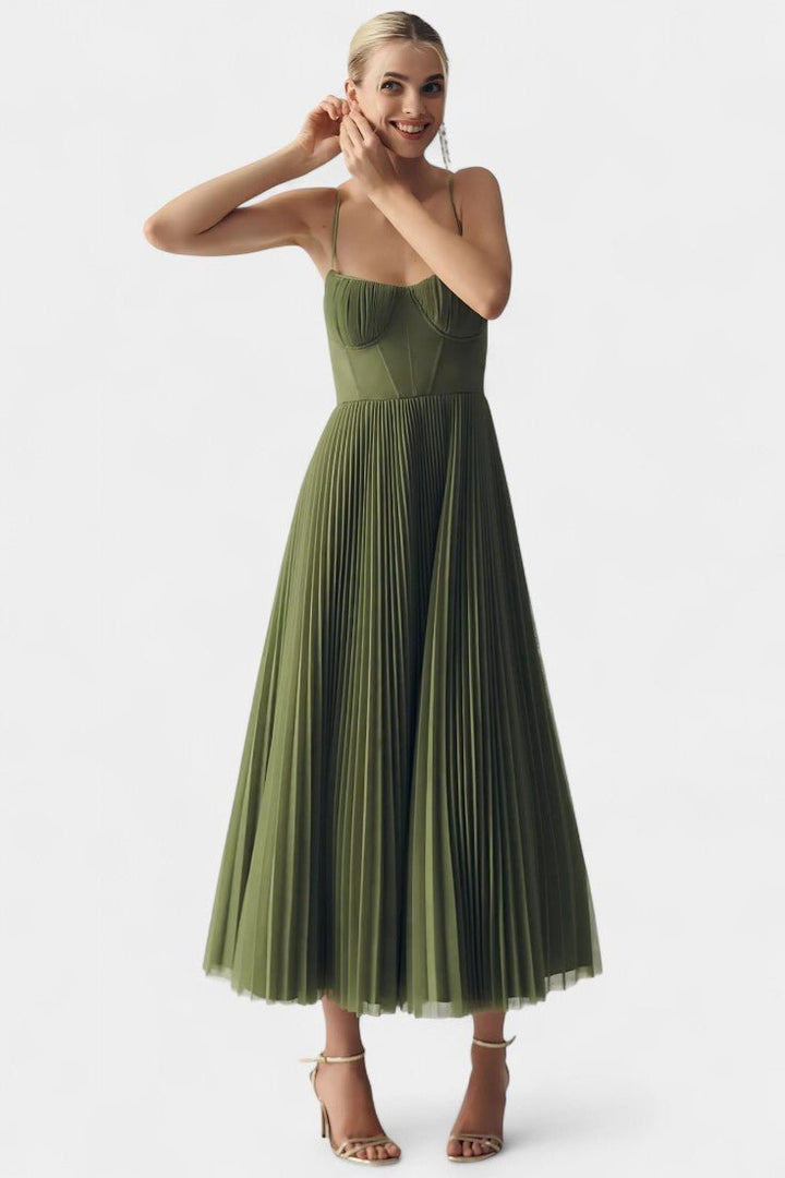 Elodie | Pleated Tulle Corset Midi Dress