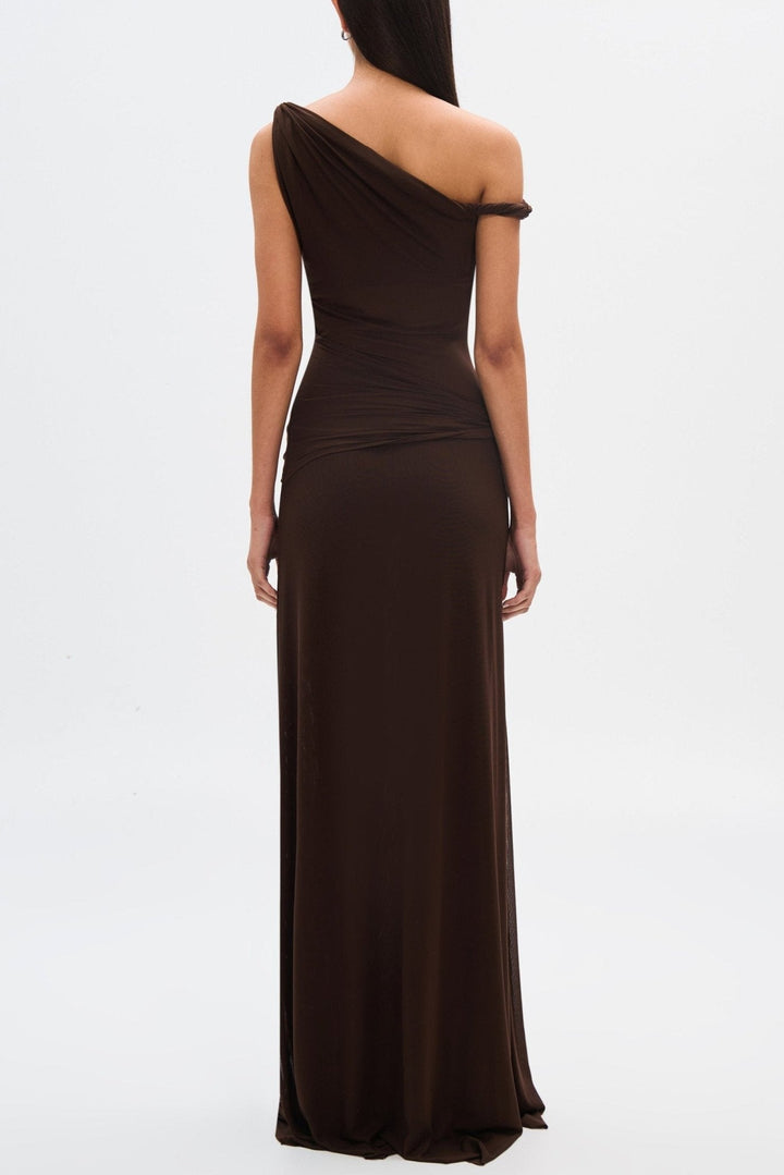 Eranda | Draped Mesh Off-Shoulder Maxi Dress