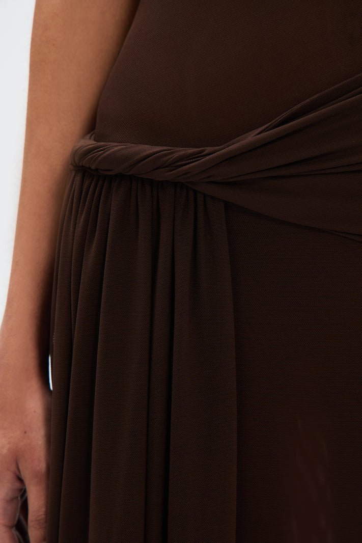 Eranda | Draped Mesh Off-Shoulder Maxi Dress