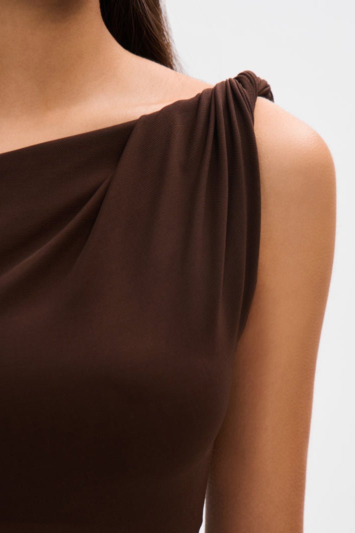 Eranda | Draped Mesh Off-Shoulder Maxi Dress