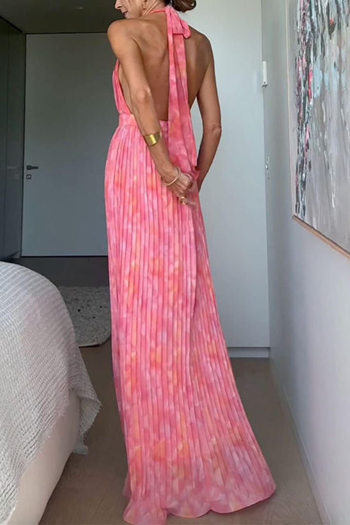 Isla | Pleated Halter Backless Maxi Dress
