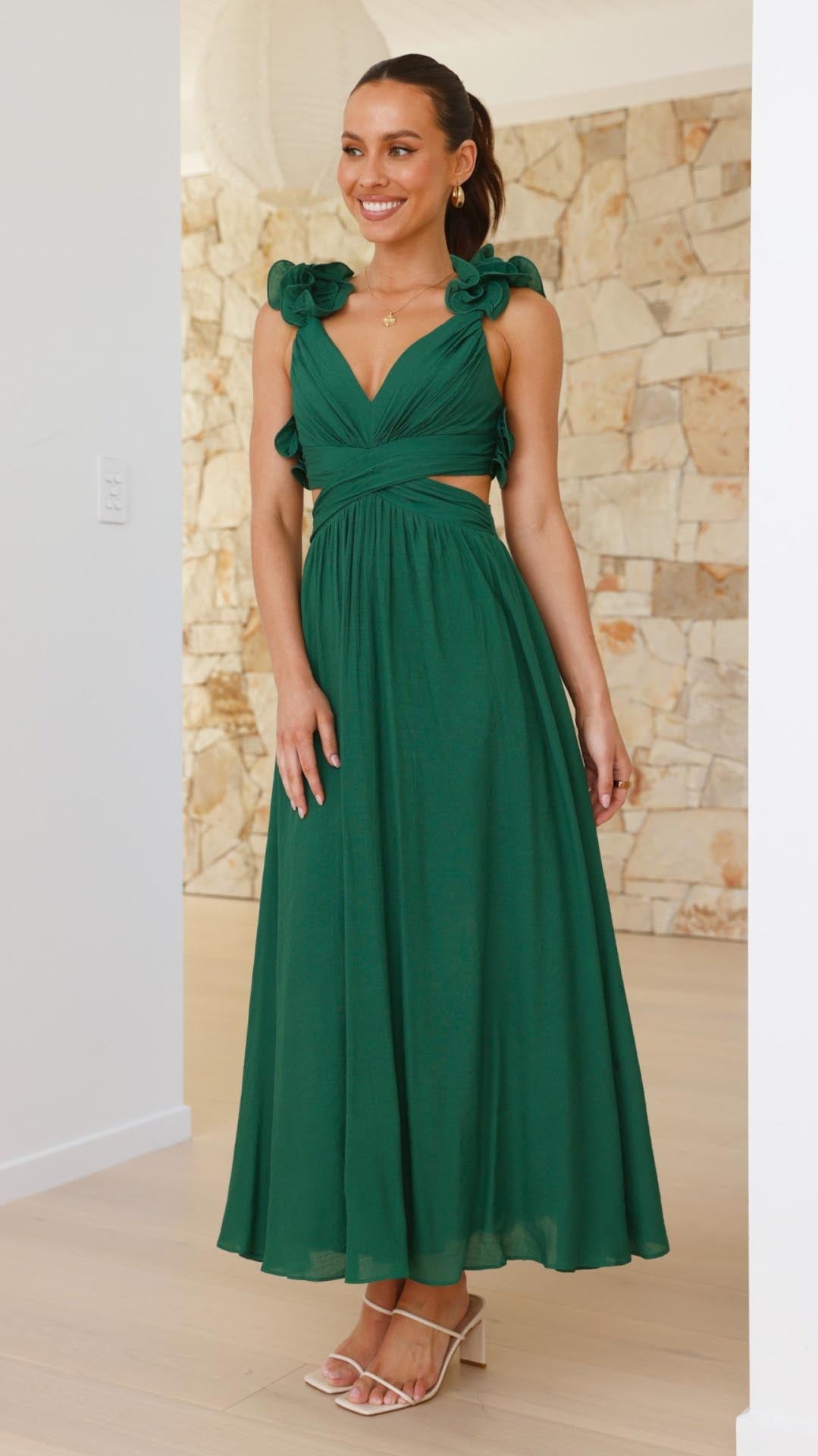 Isla | Ruffle Strap V-Neck Maxi Dress