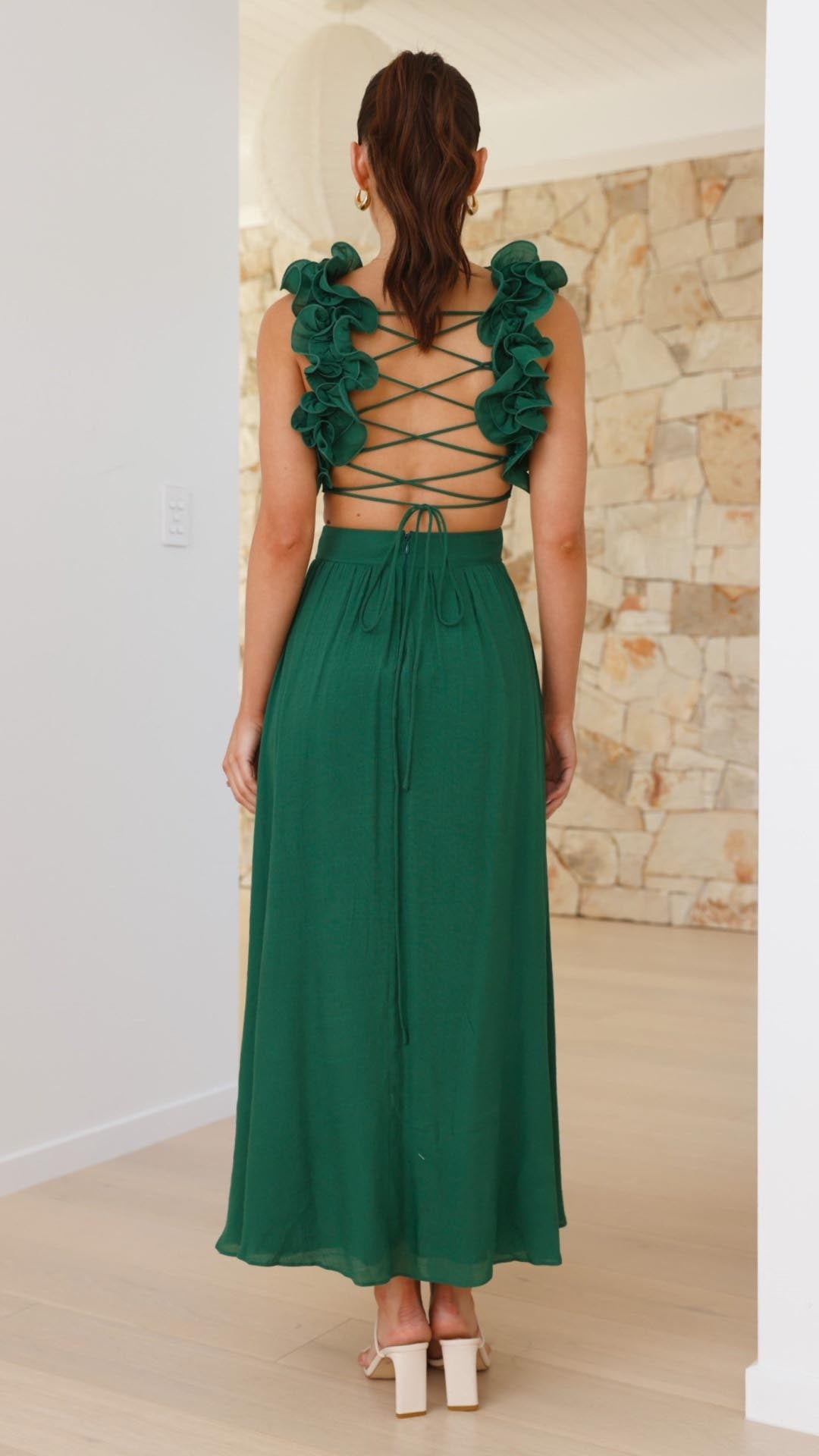 Isla | Ruffle Strap V-Neck Maxi Dress