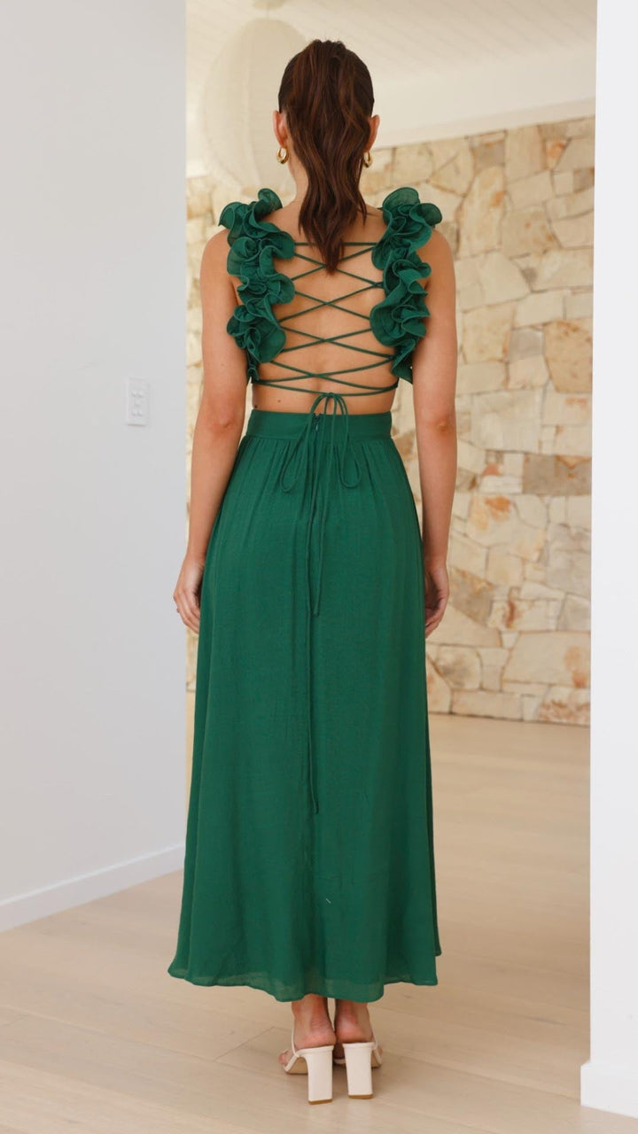 Isla | Ruffle Strap V-Neck Maxi Dress
