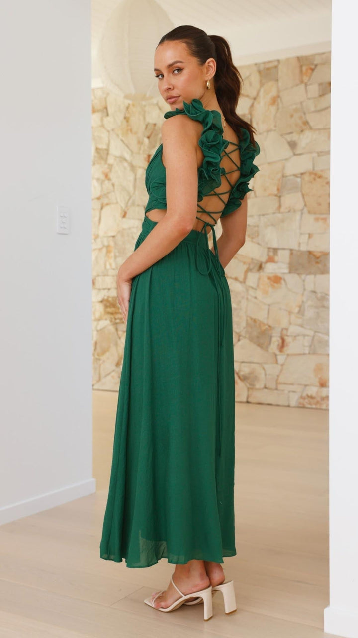 Isla | Ruffle Strap V-Neck Maxi Dress