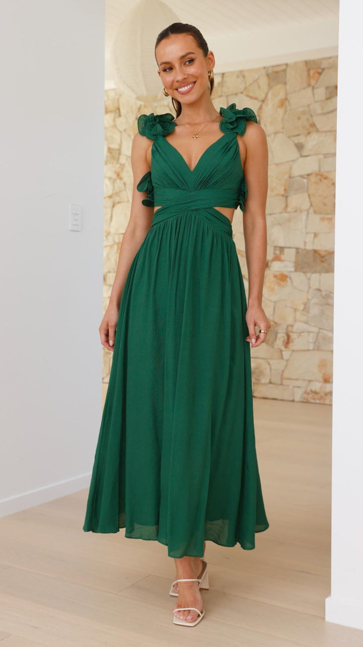 Isla | Ruffle Strap V-Neck Maxi Dress