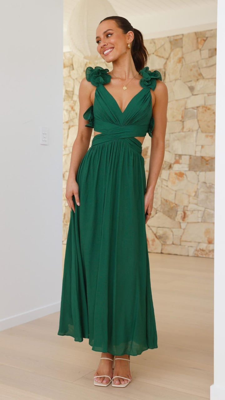 Isla | Ruffle Strap V-Neck Maxi Dress
