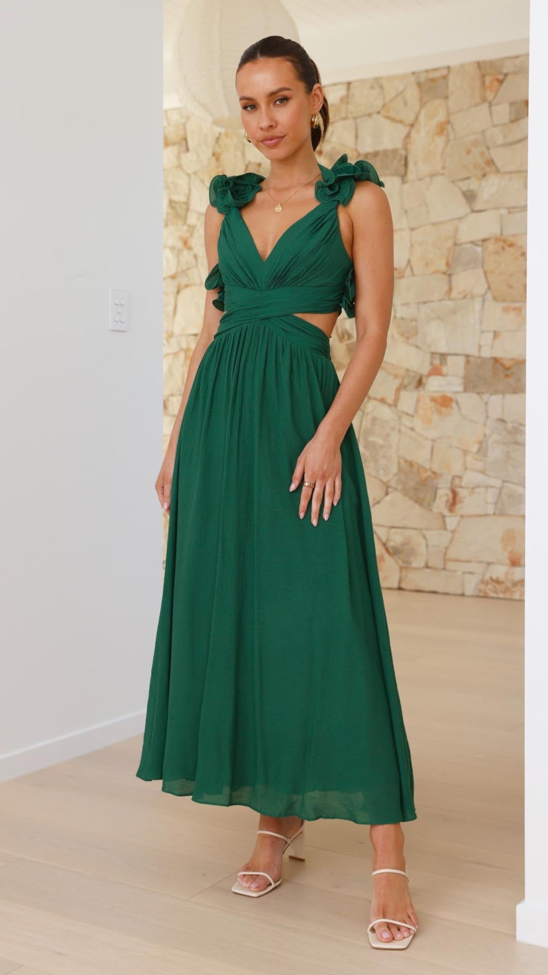 Isla | Ruffle Strap V-Neck Maxi Dress