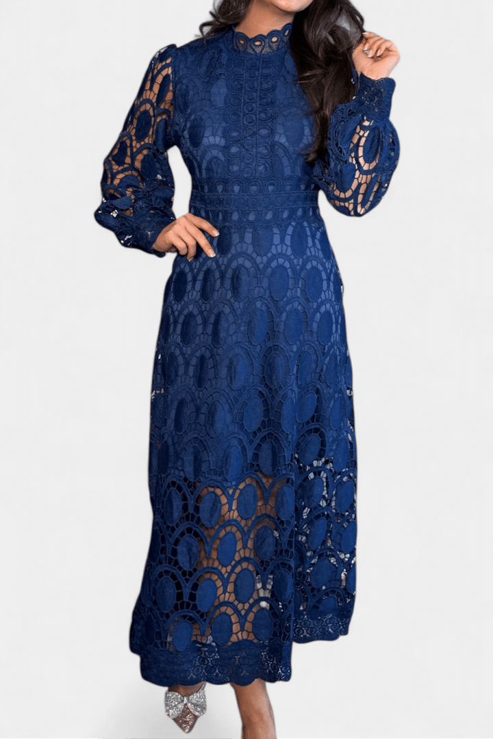 Jovie | Embroidered Lace High-Neck Midi Dress