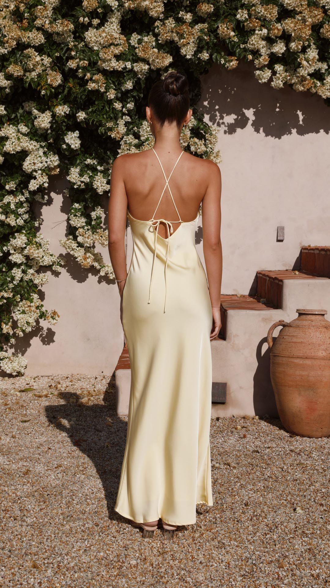 Lena | Yellow Halter Tie-Back Maxi Dress