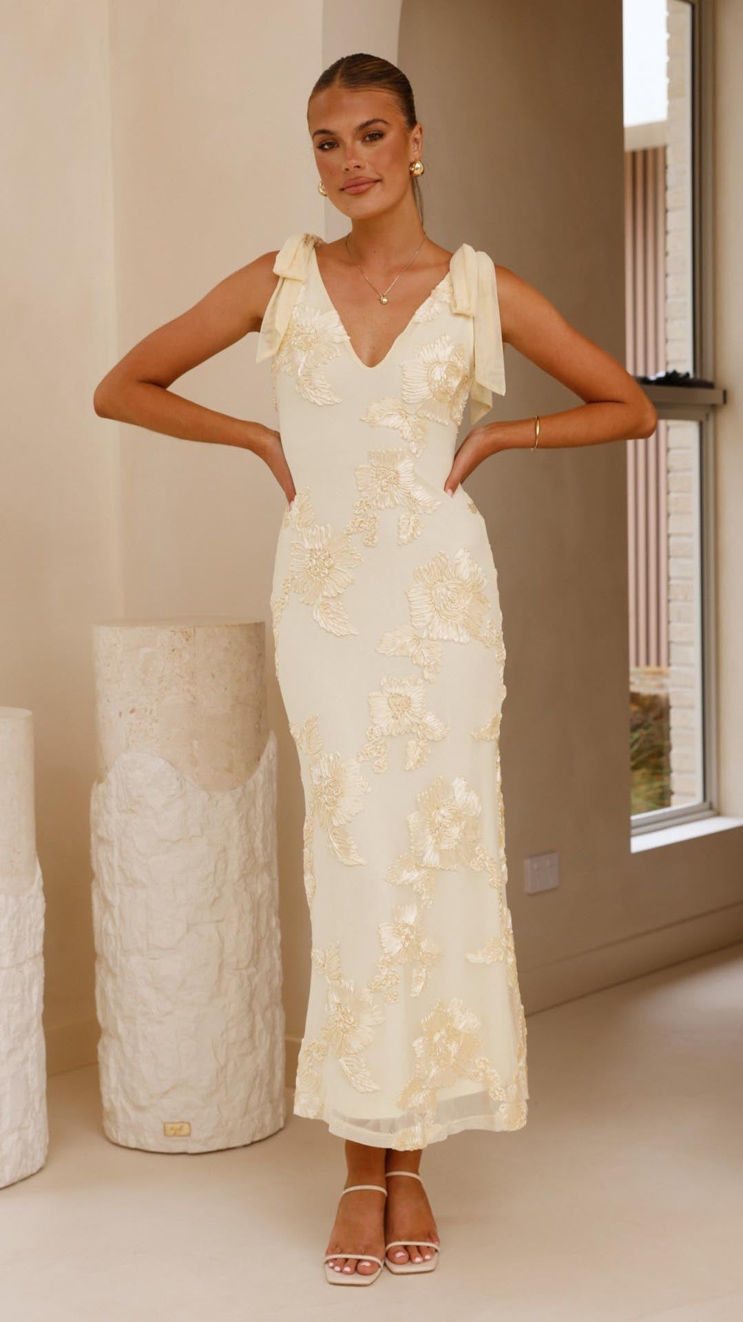 Lily | Embroidered Floral Mesh Maxi Dress