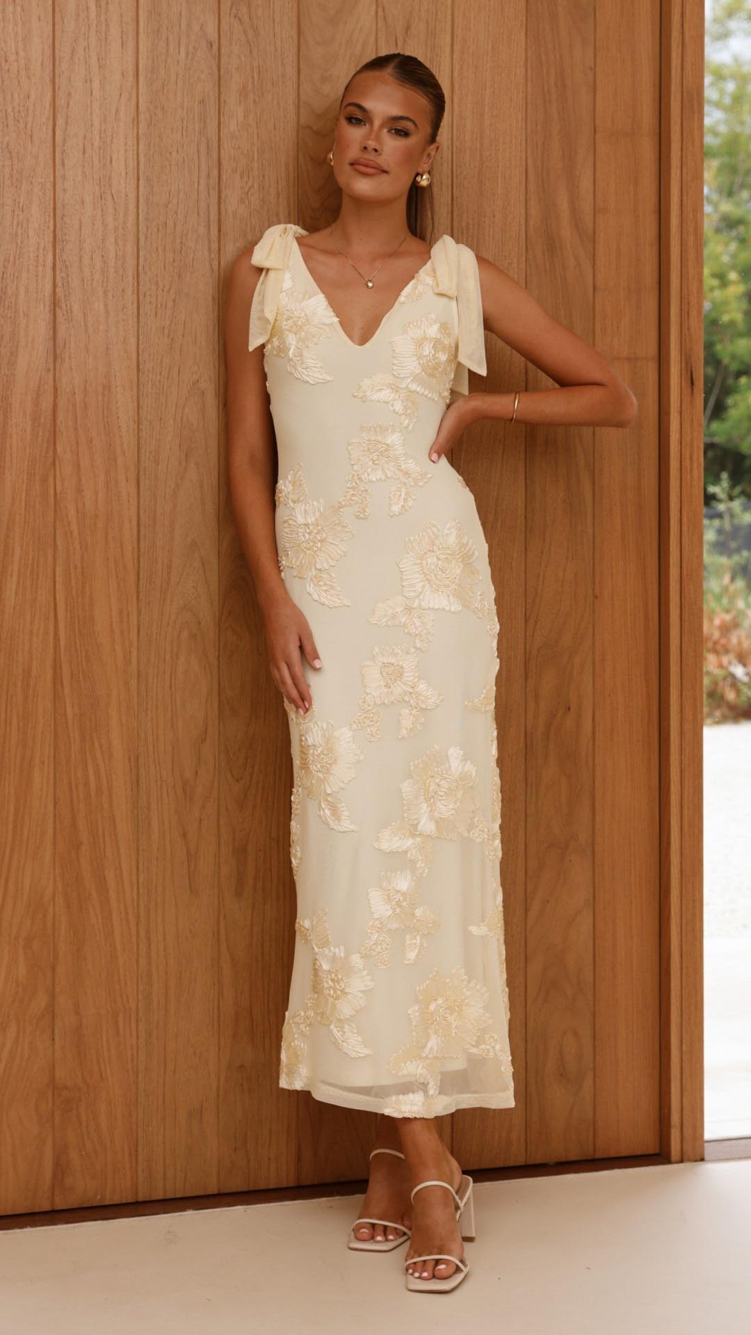 Lily | Embroidered Floral Mesh Maxi Dress