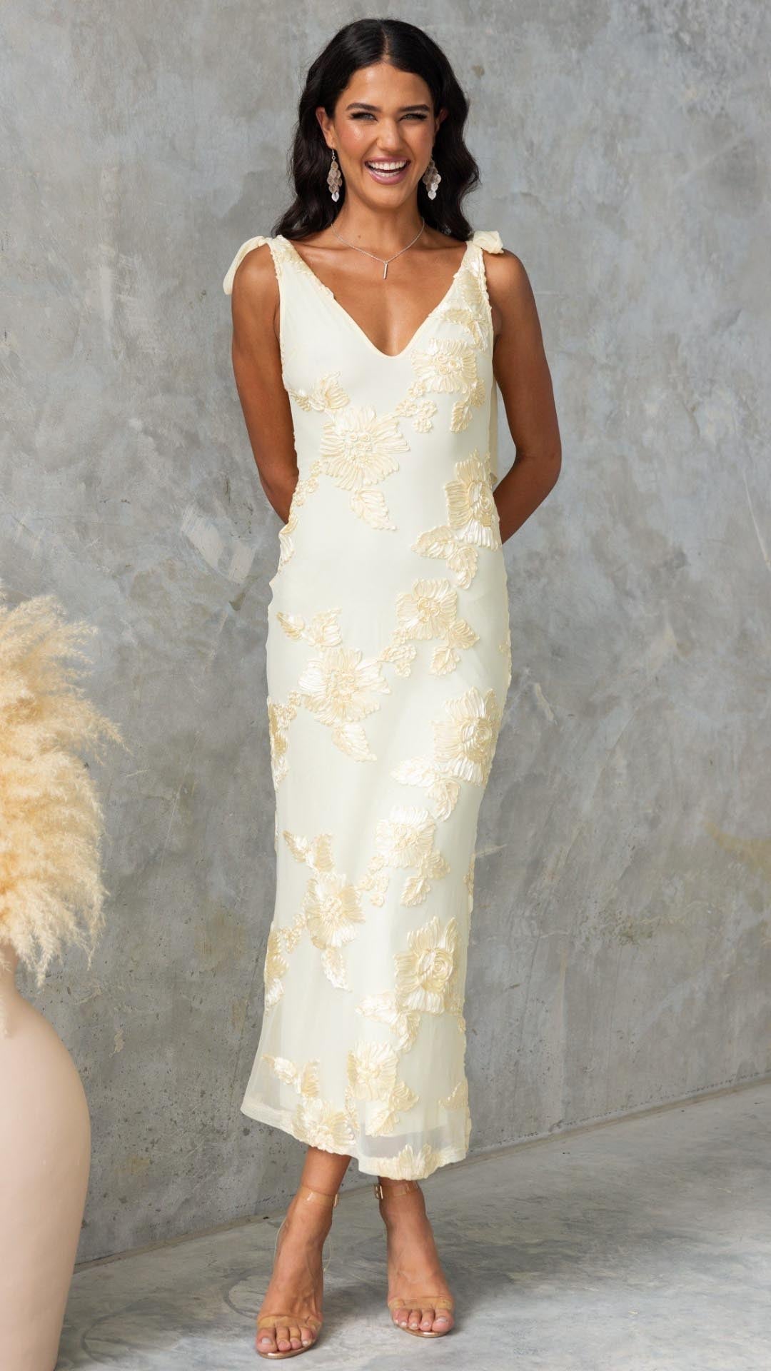 Lily | Embroidered Floral Mesh Maxi Dress