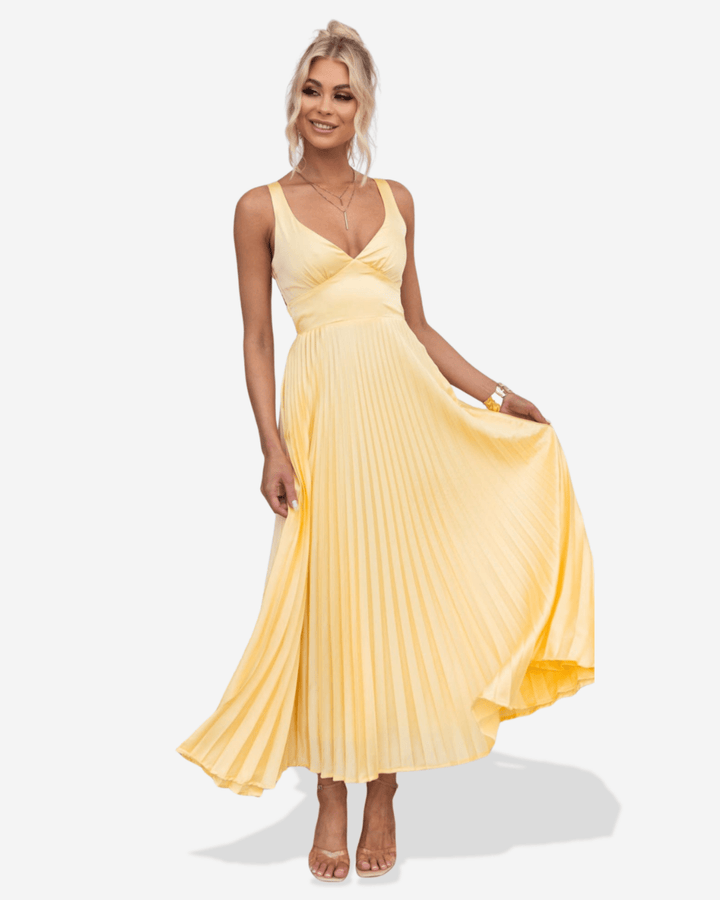 Lucy | Pleated V-Neck Maxi Dress