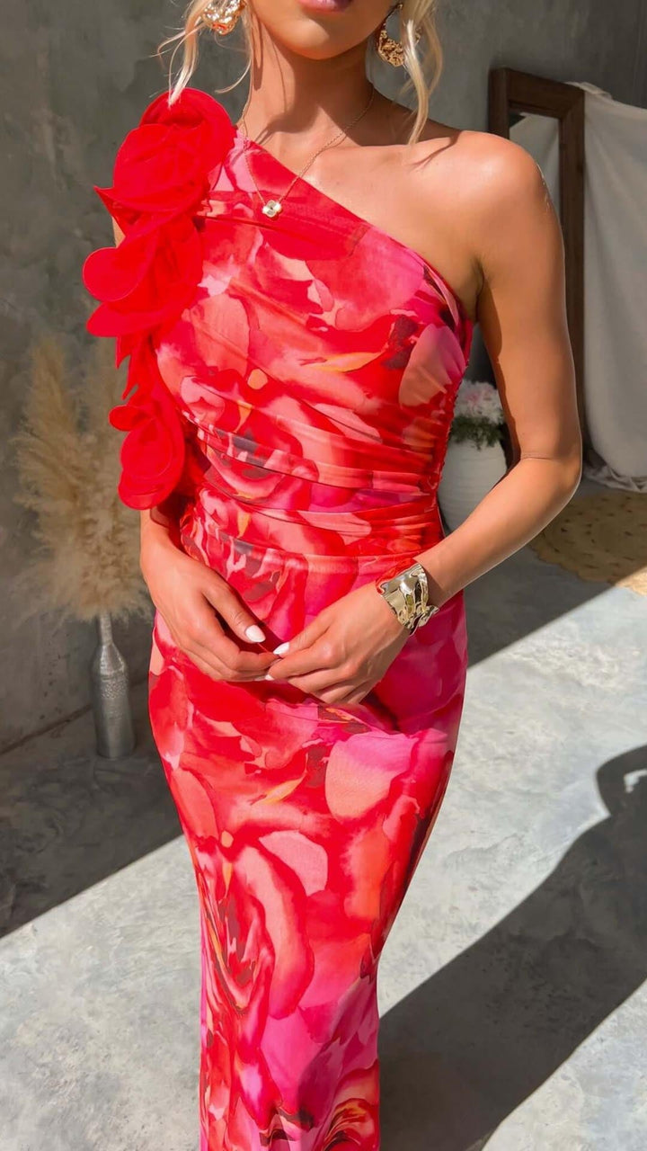 Maëlle | One-Shoulder Floral Detail Maxi Dress