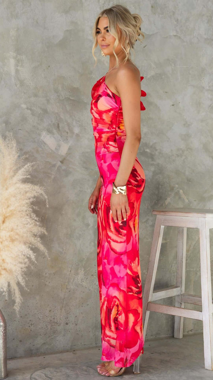Maëlle | One-Shoulder Floral Detail Maxi Dress