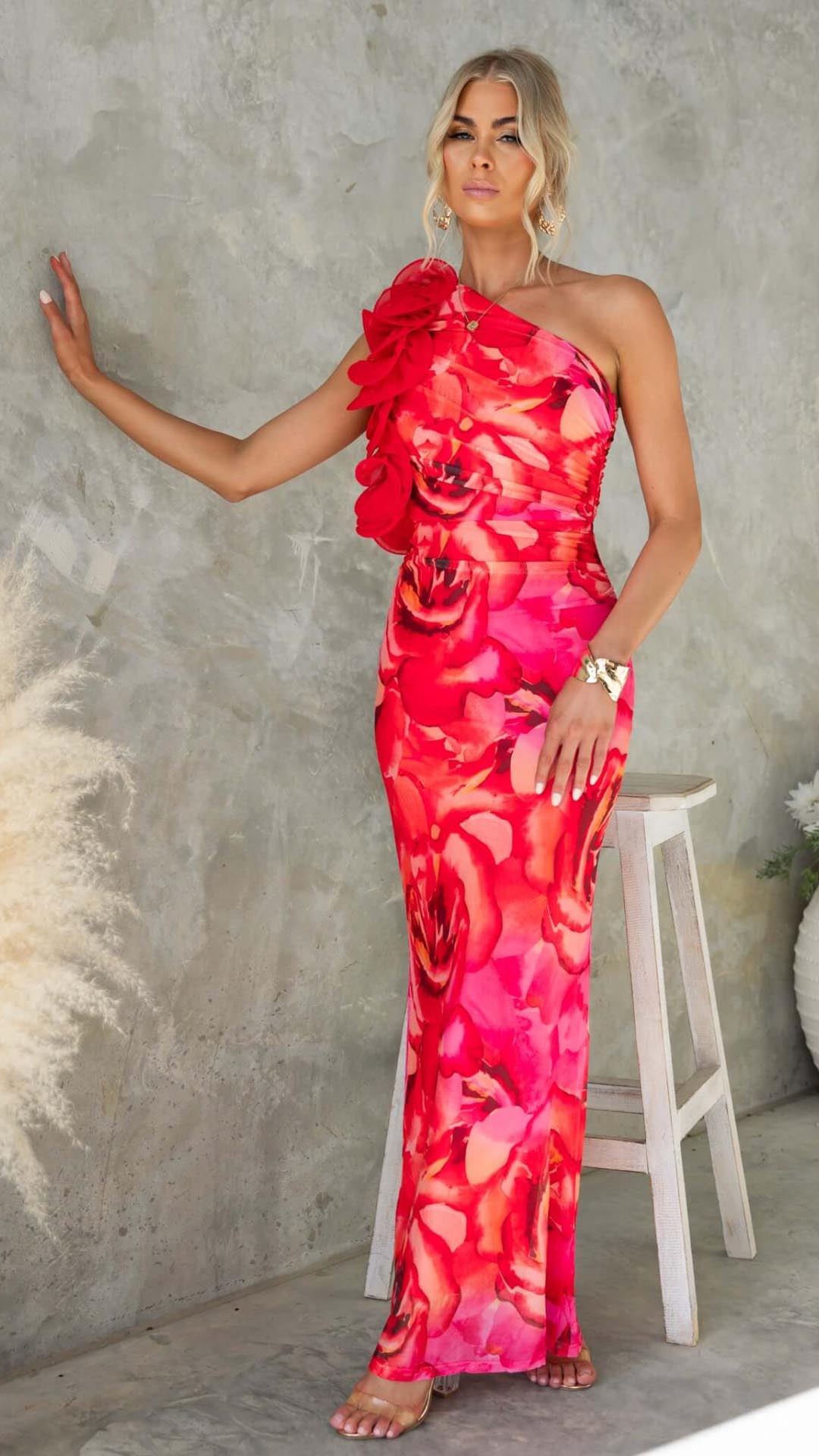 Maëlle | One-Shoulder Floral Detail Maxi Dress