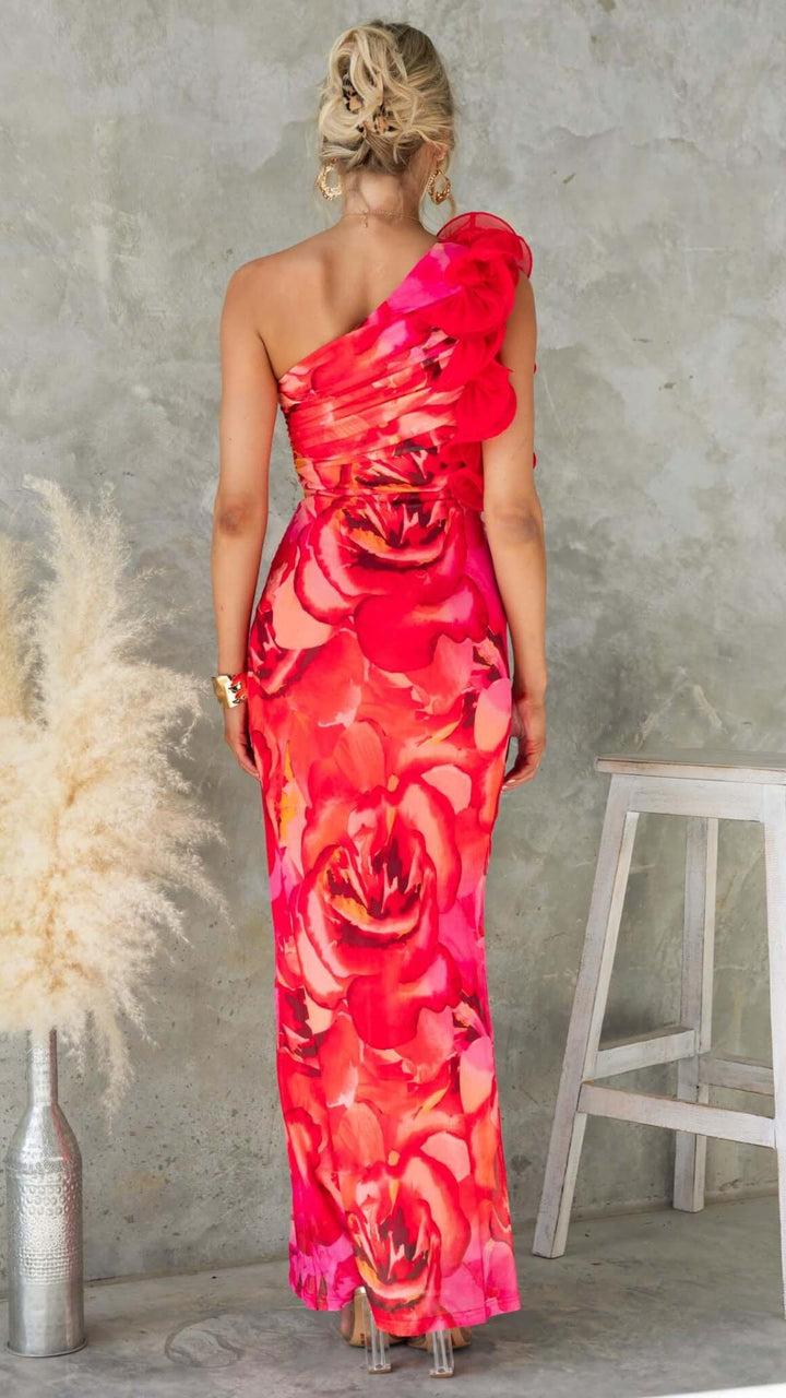 Maëlle | One-Shoulder Floral Detail Maxi Dress