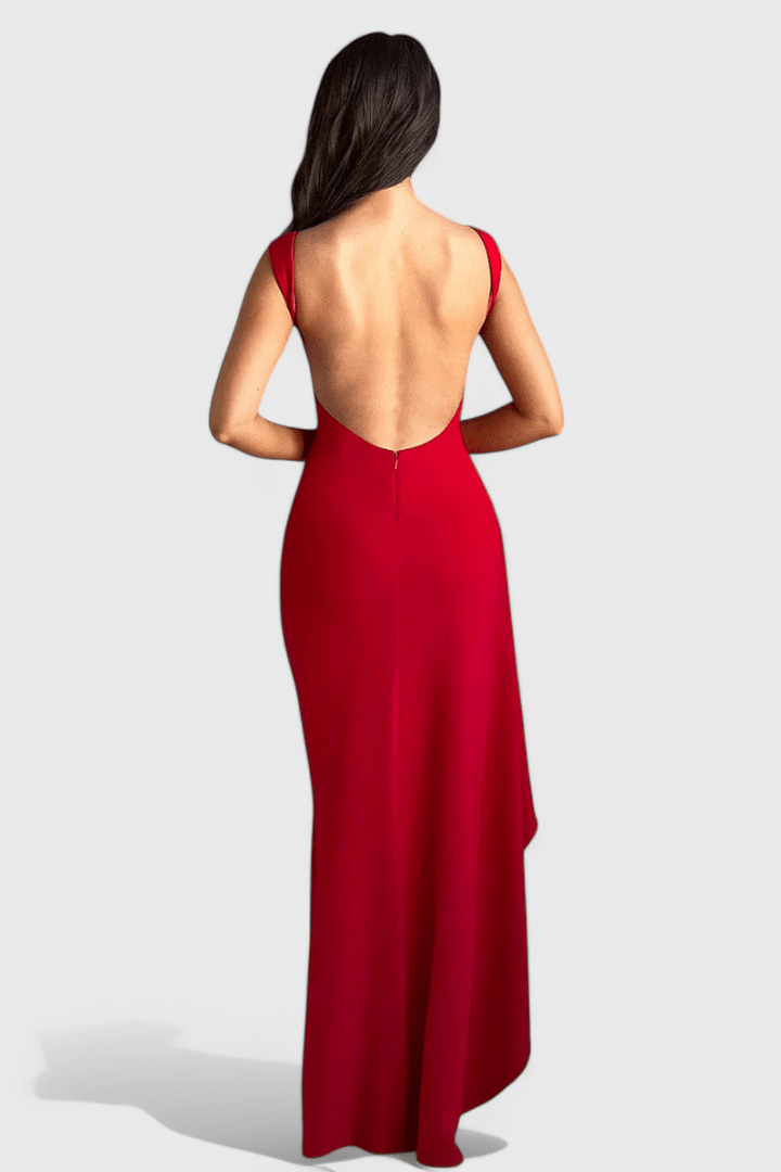 Marion | Satin Open Back Gown with High Slit