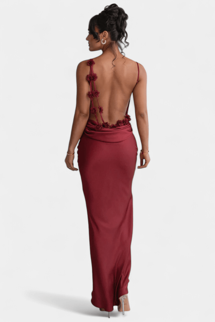 Mercedes | Cowl Back Floral Trim Bridal Dress