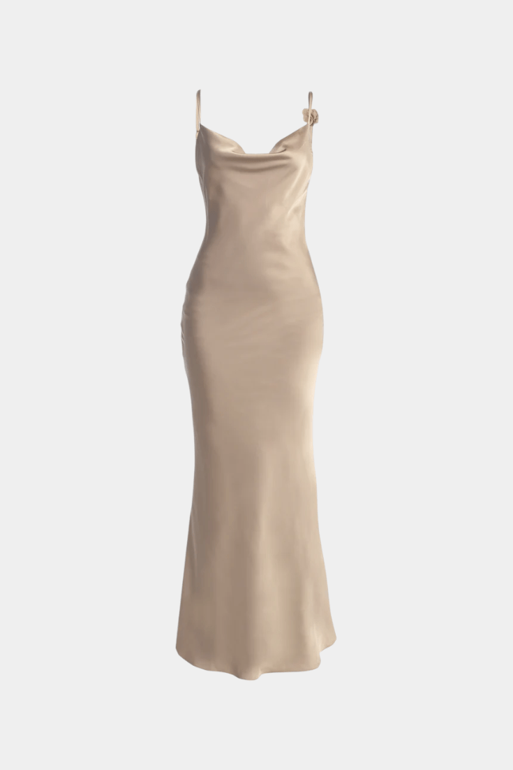 Mercedes | Cowl Back Floral Trim Bridal Dress