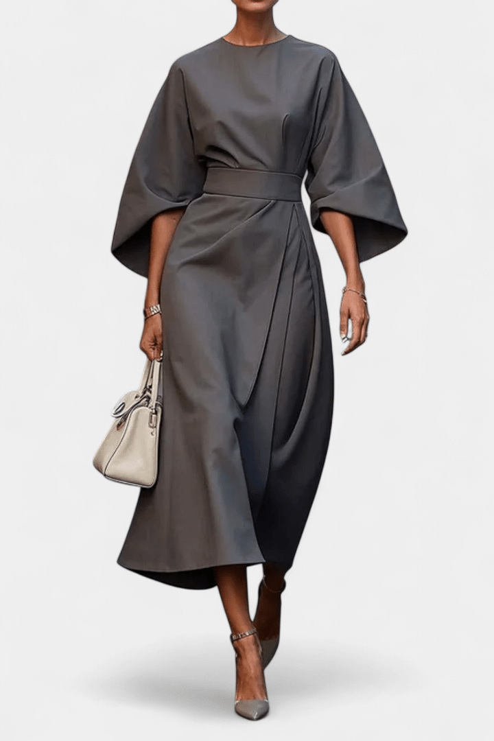 Micaela | Belted Lantern Sleeve Midi Dress
