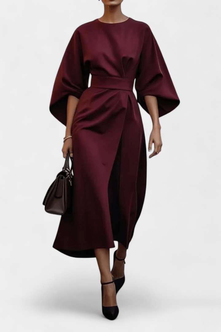 Micaela | Belted Lantern Sleeve Midi Dress
