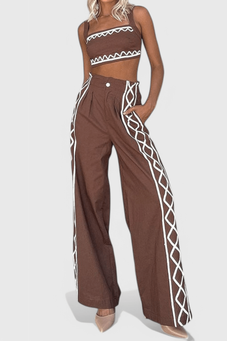 Mirella | Zigzag Print Crop & Wide-Leg Set