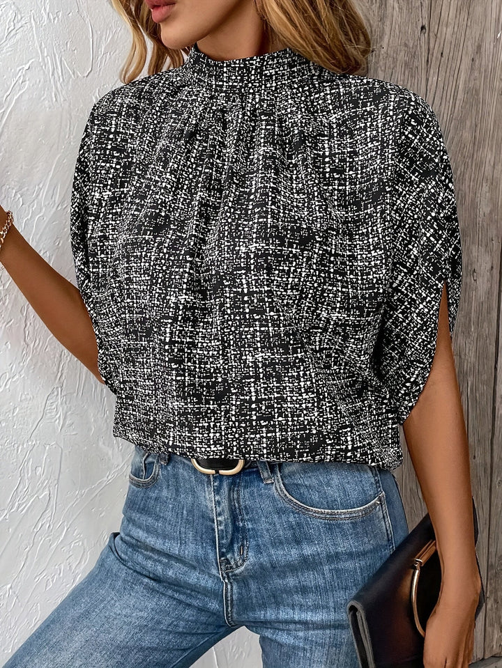 Olivia | Allover Print Mock Neck Blouse