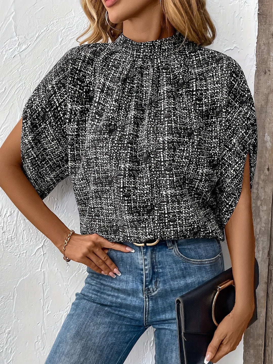 Olivia | Allover Print Mock Neck Blouse