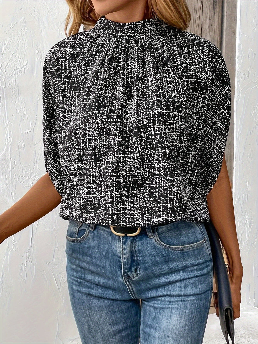 Olivia | Allover Print Mock Neck Blouse