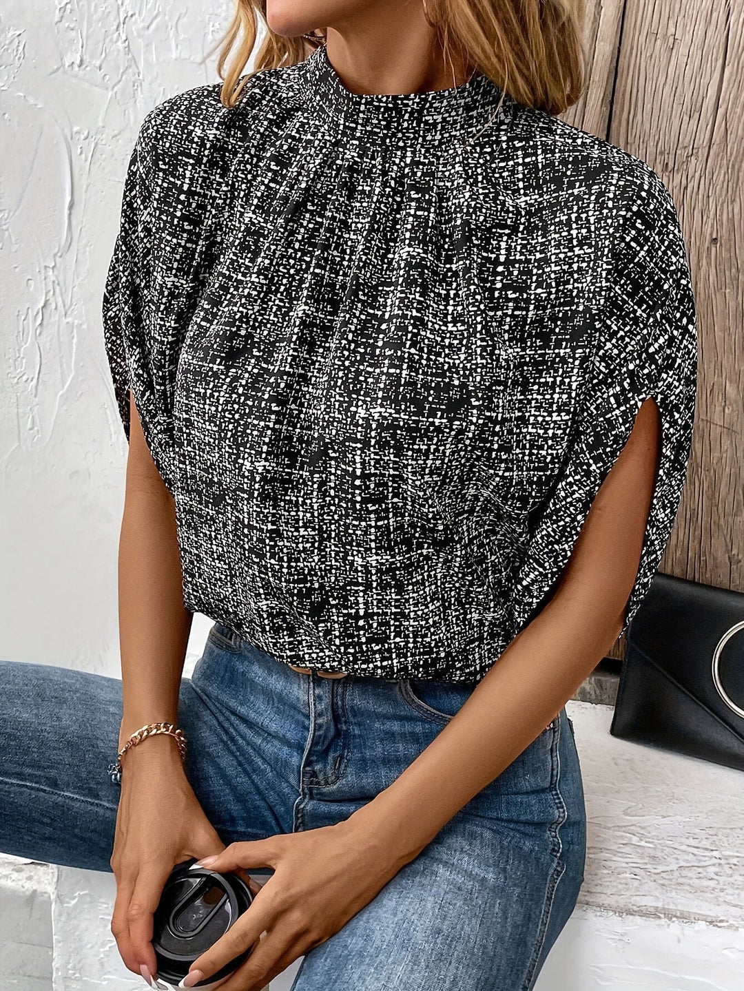 Olivia | Allover Print Mock Neck Blouse