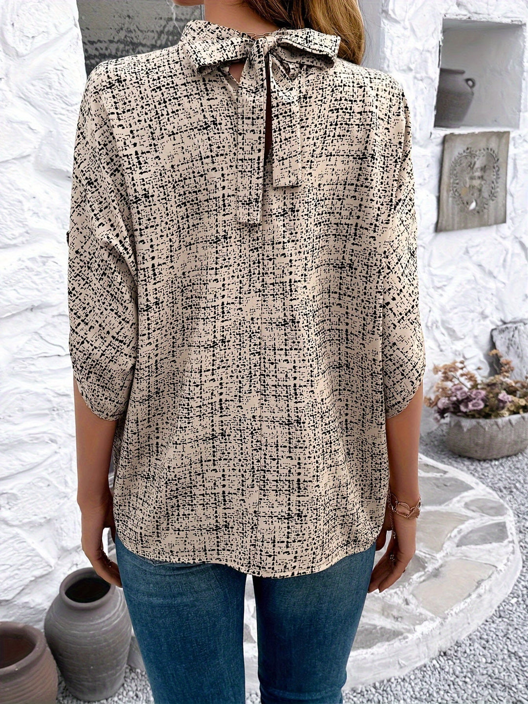 Olivia | Allover Print Mock Neck Blouse