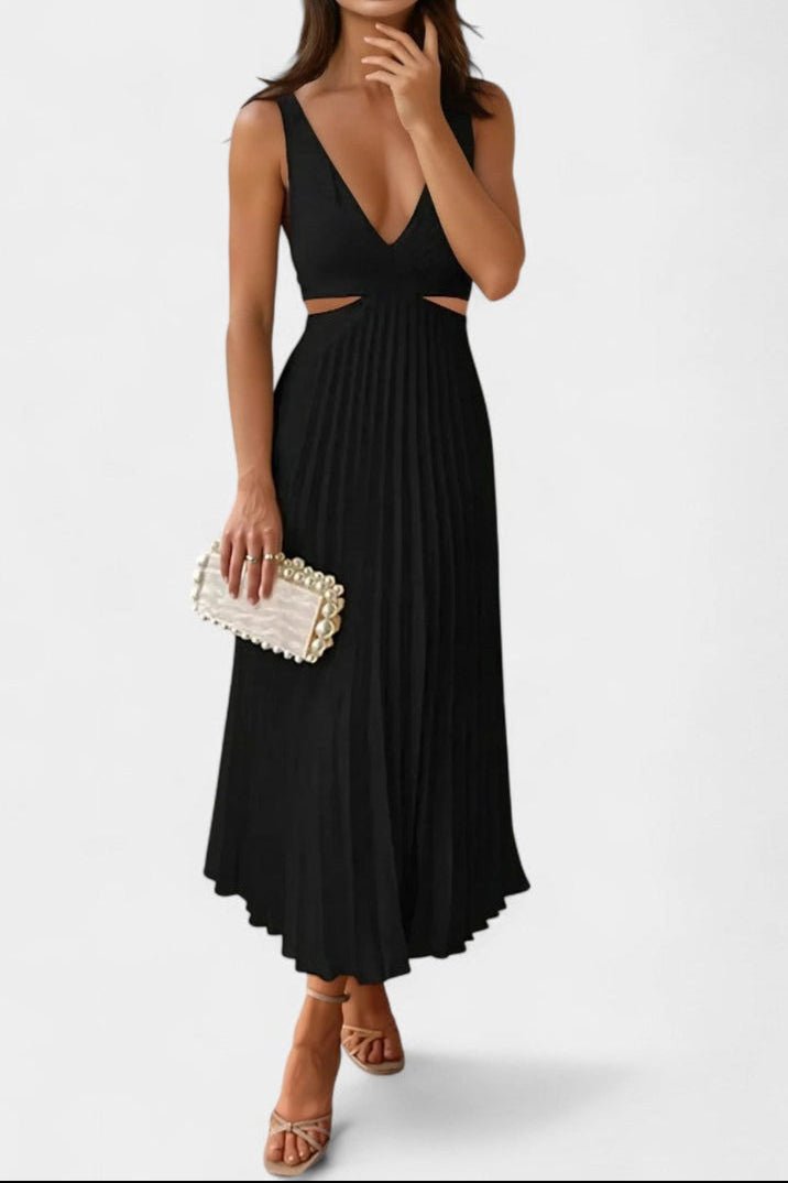 Selena | Sleeveless Pleated Cut-Out Midi Dress