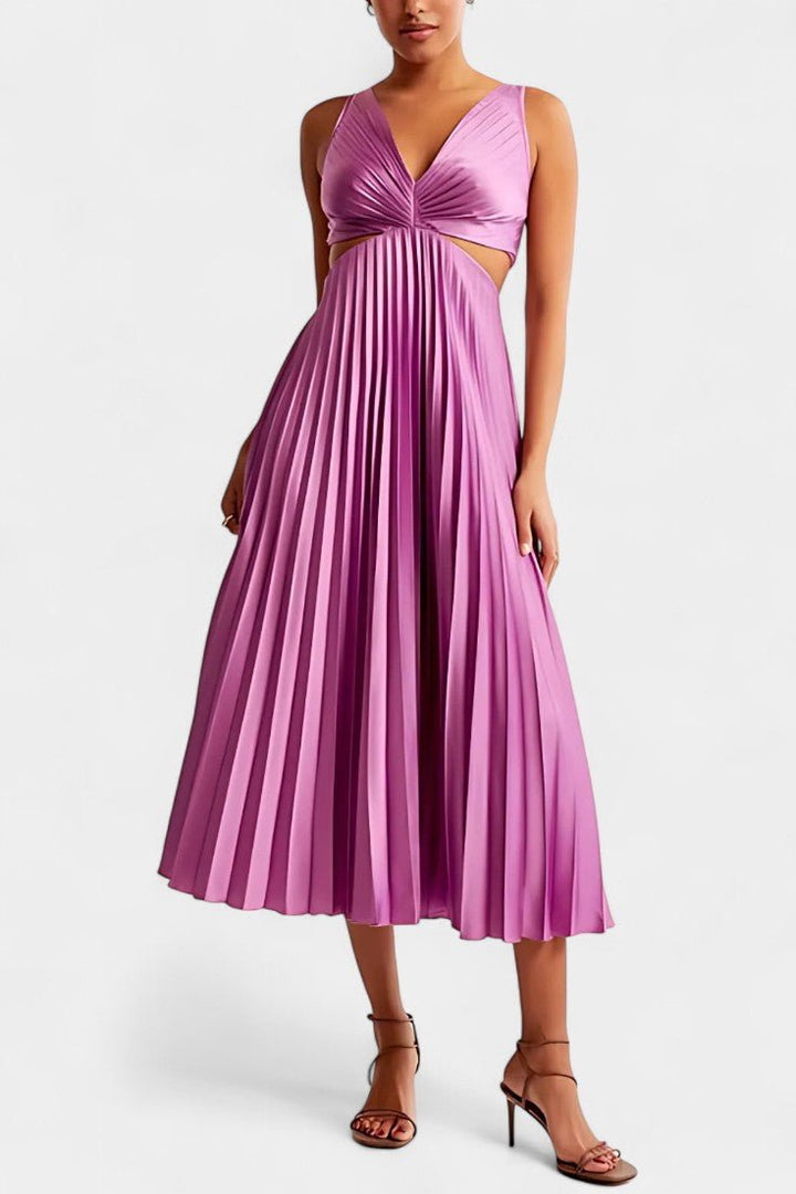 Selena | Sleeveless Pleated Cut-Out Midi Dress