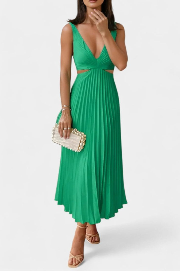 Selena | Sleeveless Pleated Cut-Out Midi Dress