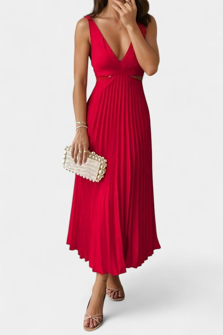Selena | Sleeveless Pleated Cut-Out Midi Dress
