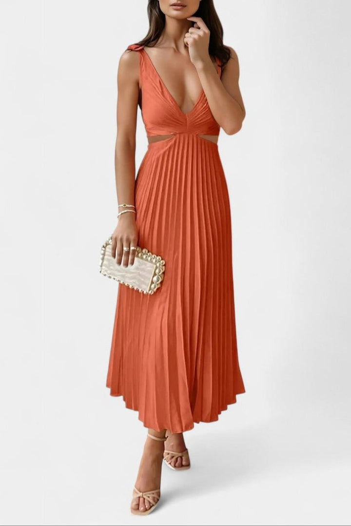 Selena | Sleeveless Pleated Cut-Out Midi Dress