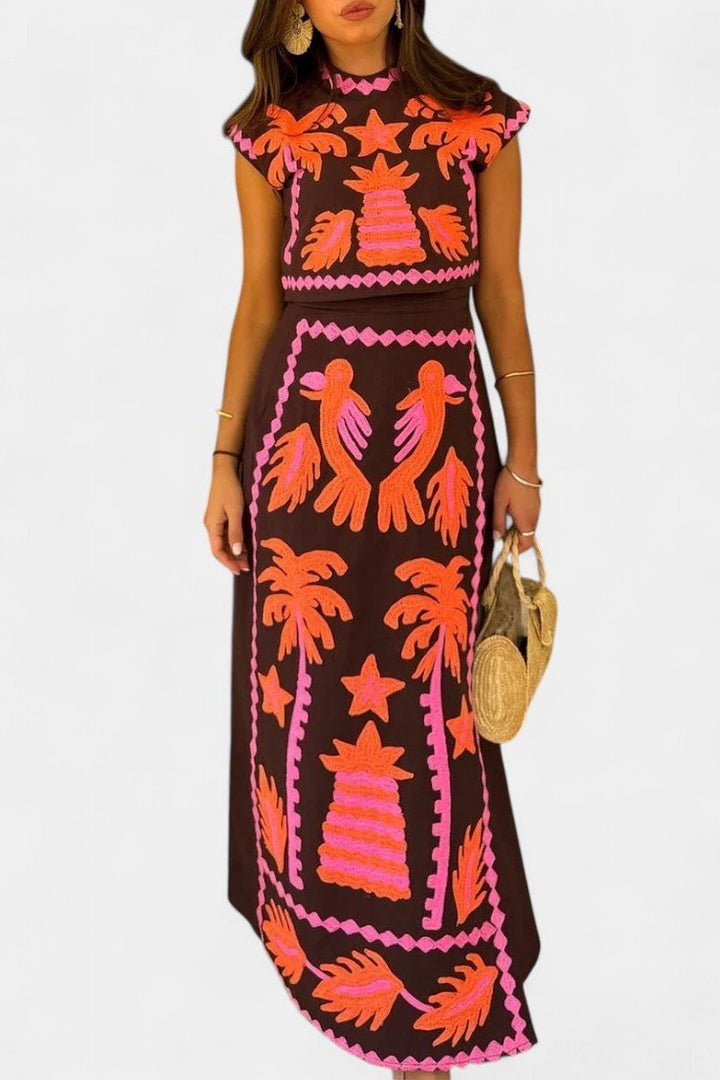 Sloan | Coconut Palm Cut-Out Button Top & Skirt Set