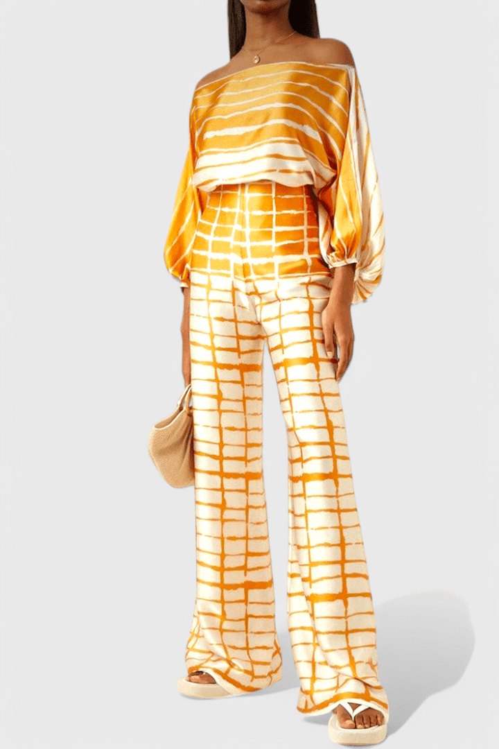 Sybella | Off-Shoulder 2 Piece Set with Wide-Leg Pants