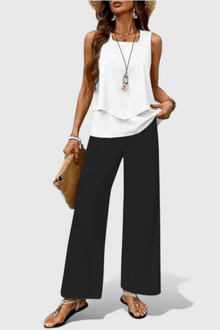 Una | Layered Top & Wide-Leg Trouser Set