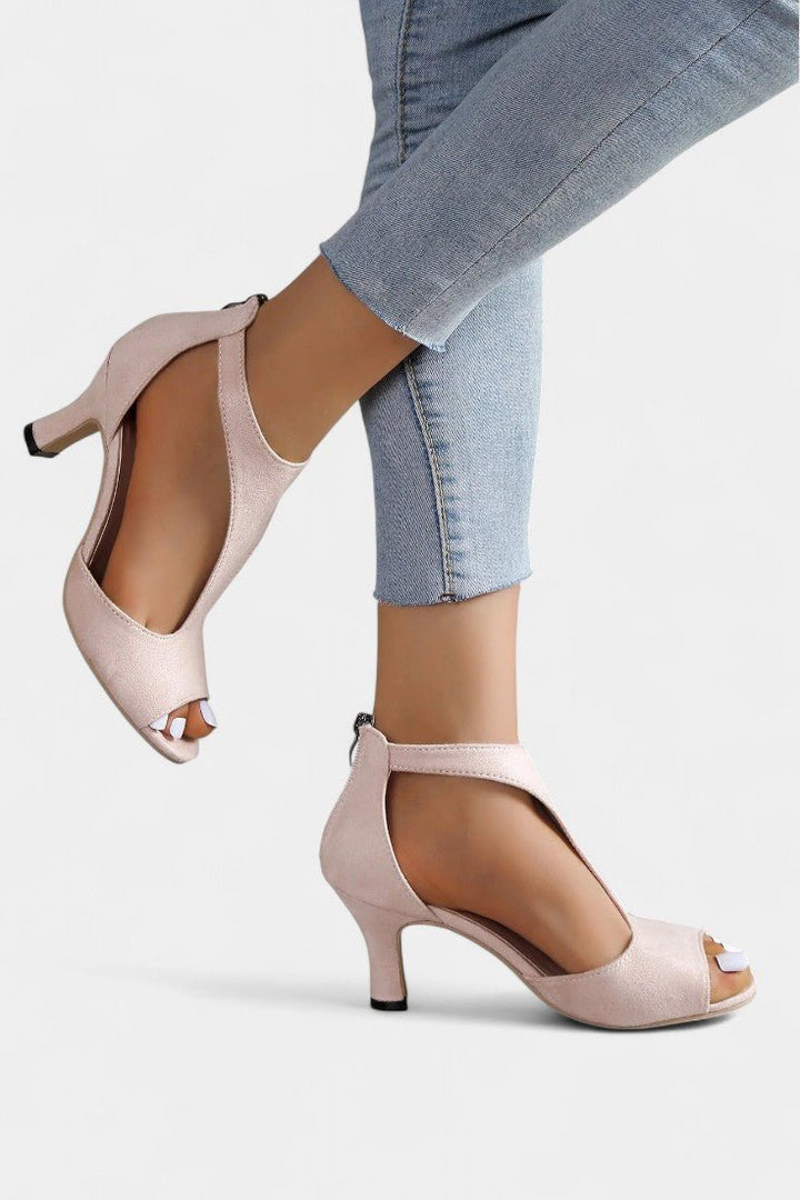 Violy | T-Strap Peep Toe Mid-Heel Sandals