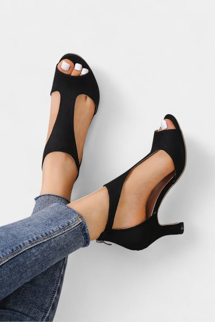 Violy | T-Strap Peep Toe Mid-Heel Sandals