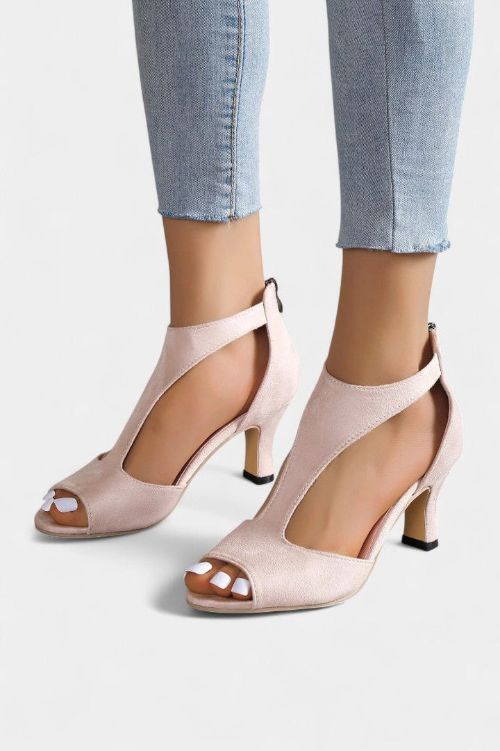 Violy | T-Strap Peep Toe Mid-Heel Sandals